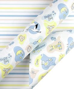 WRAPAHOLIC Reversible Wrapping Paper - 24 inch X 65.6 feet Jumbo Roll Baby Boy Design, Perfect for Kids Birthday, Party, Holiday, Baby Shower Packing