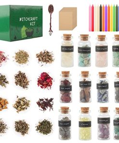 Witchcraft Supplies Box for Wiccan Spells , 49 Pack Witchcraft Starter Kit, Spell Candles&Crystals&Dried Herbs for Beginners Experienced Witches Pagan Spell-Versatile Tools Gifts Packaging